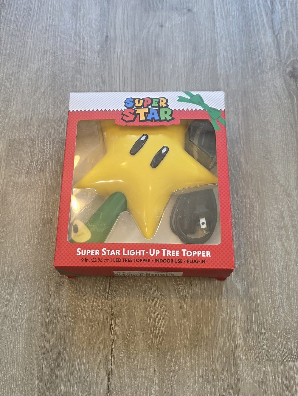 Super Mario Super Star Light-Up Tree Topper 9in LED Holiday Decor Plug-In Yellow